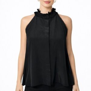 Alexis NWT Blanche Silk Halter Top Women’s Size‎ XS Black Ruffle Neck Blouse